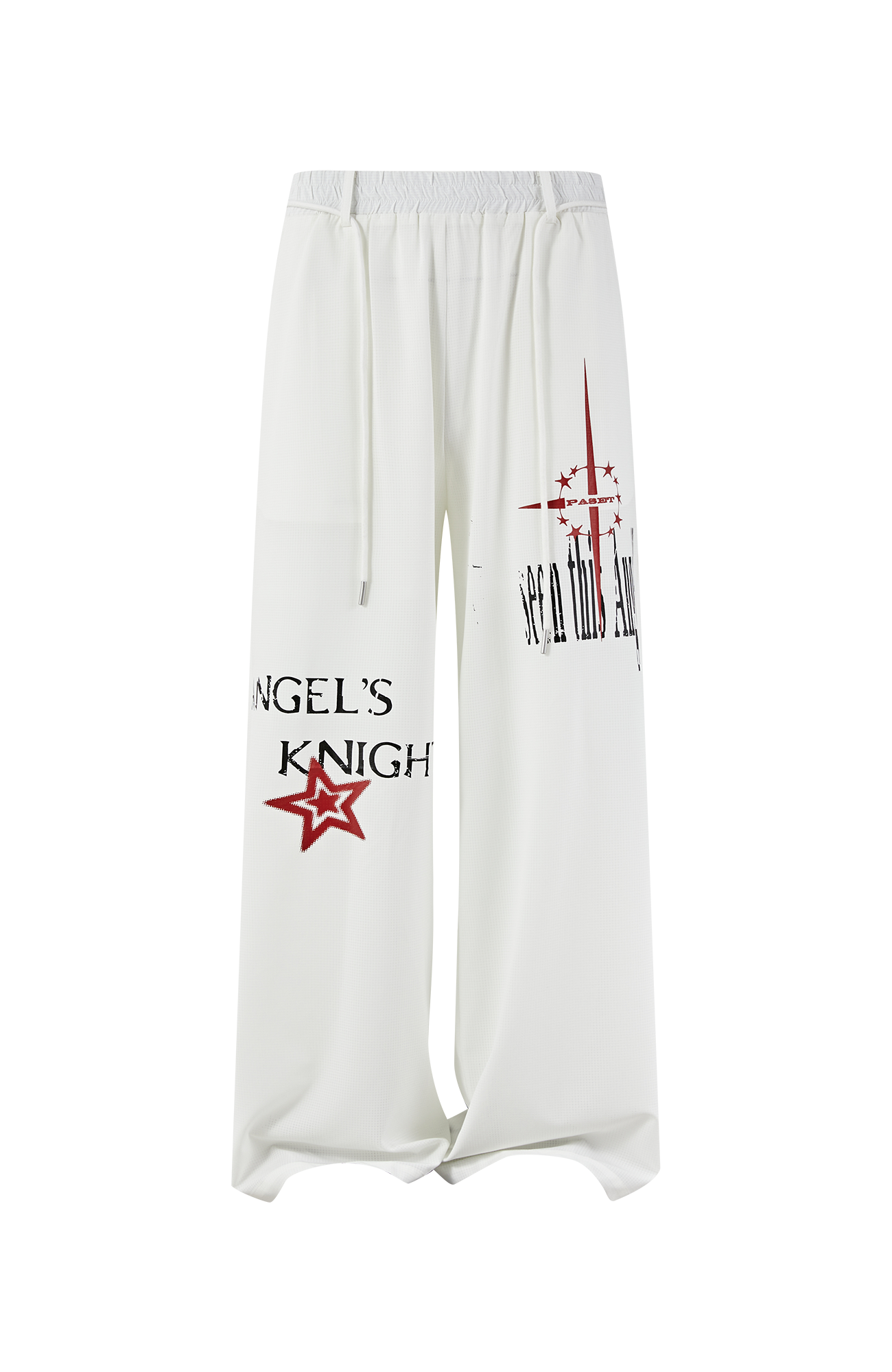 PASET Star Graphic Wide-Leg Pants-Pants-S / 26"-30"-White-Free Shipping Leatheretro