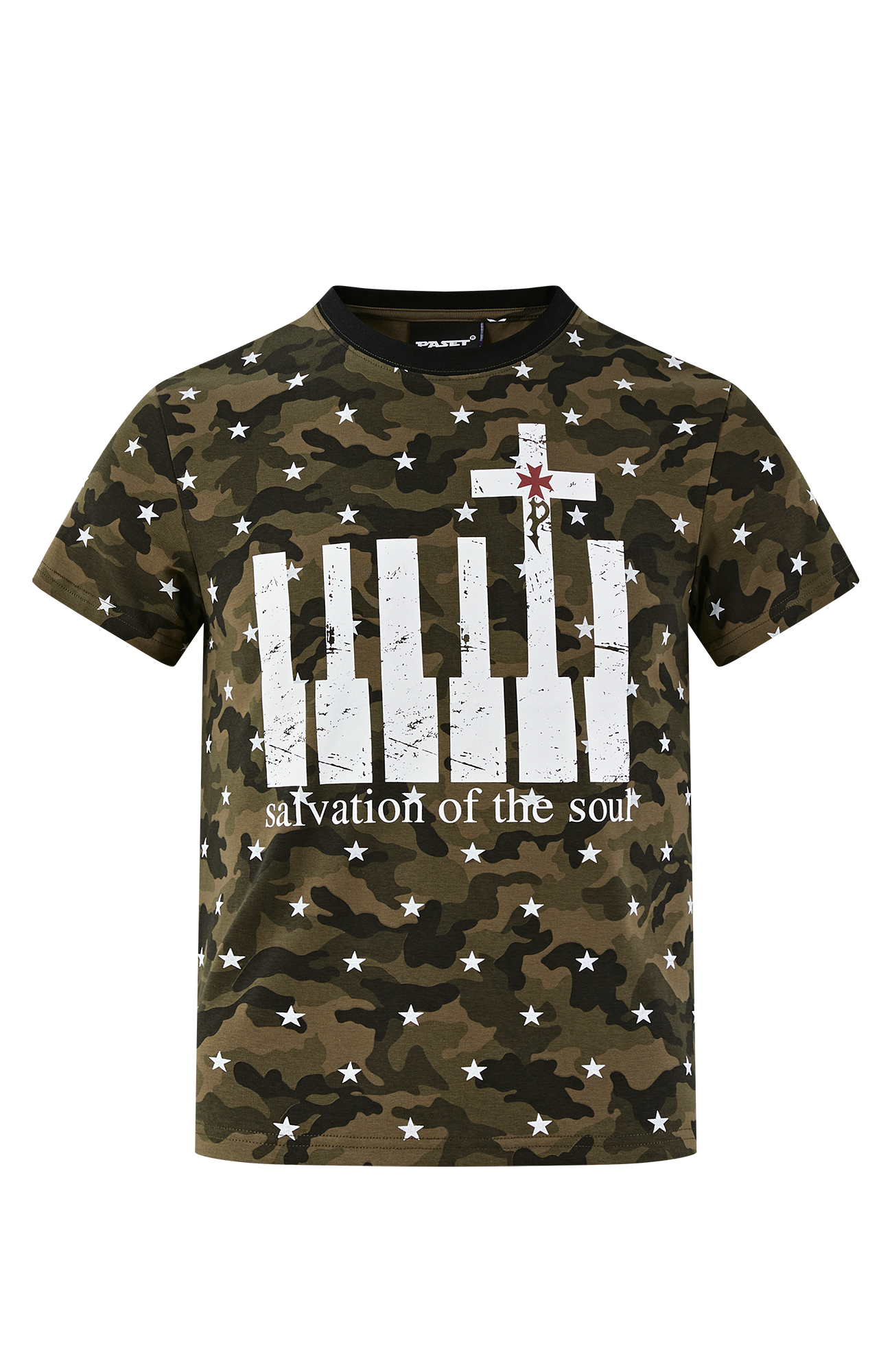 PASET Star Camo Cross Graphic Tee-T Shirt-S-Red-Free Shipping Leatheretro