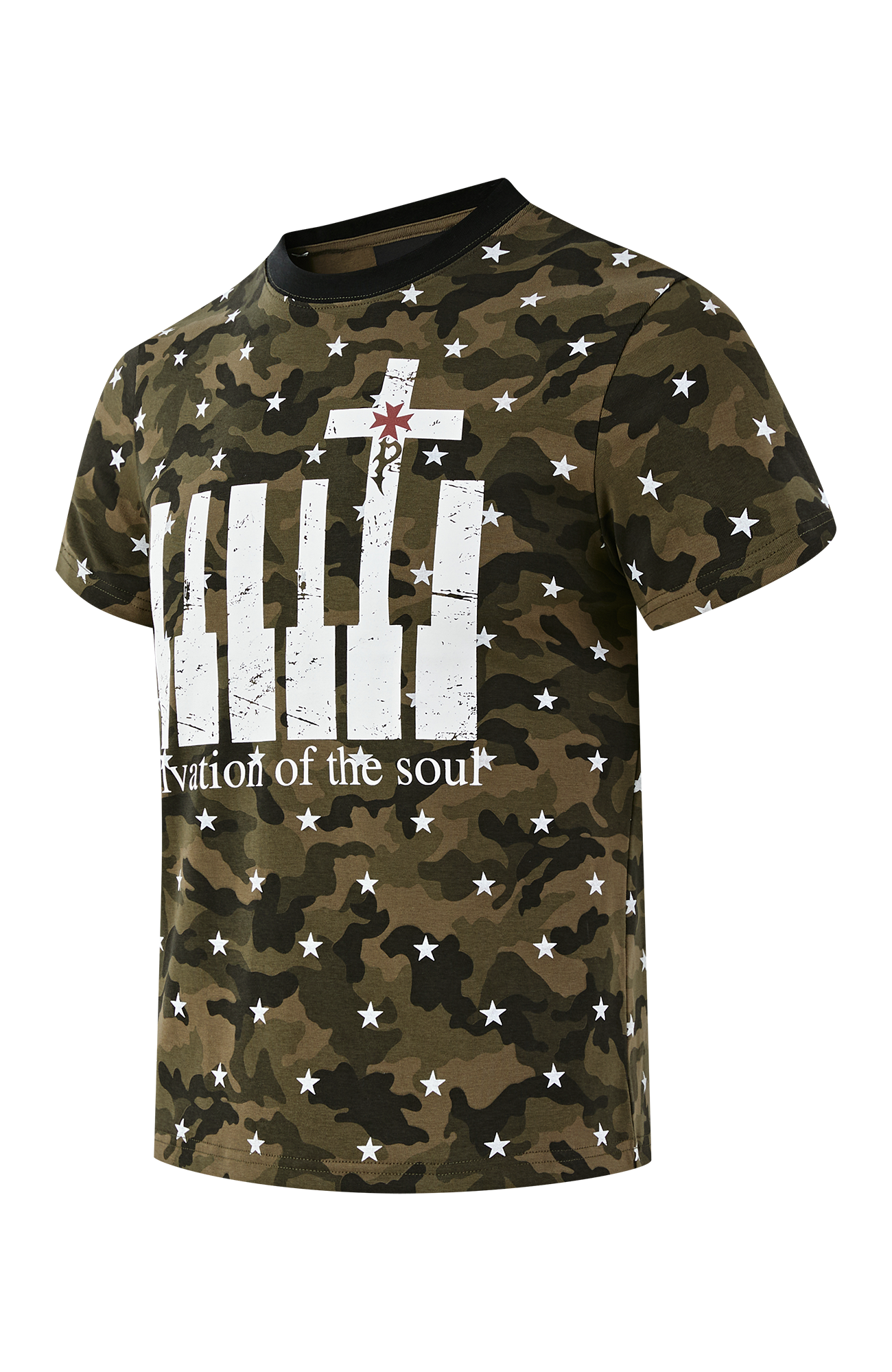 PASET Star Camo Cross Graphic Tee-T Shirt-S-Red-Free Shipping Leatheretro