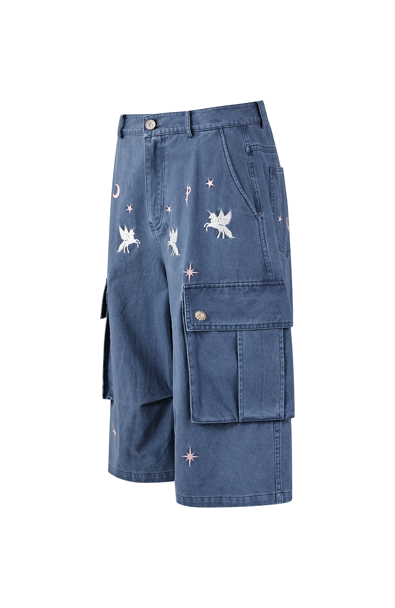 PASET Unicorn Embroidered Cargo Shorts-Shorts-S / 28"-Free Shipping Leatheretro