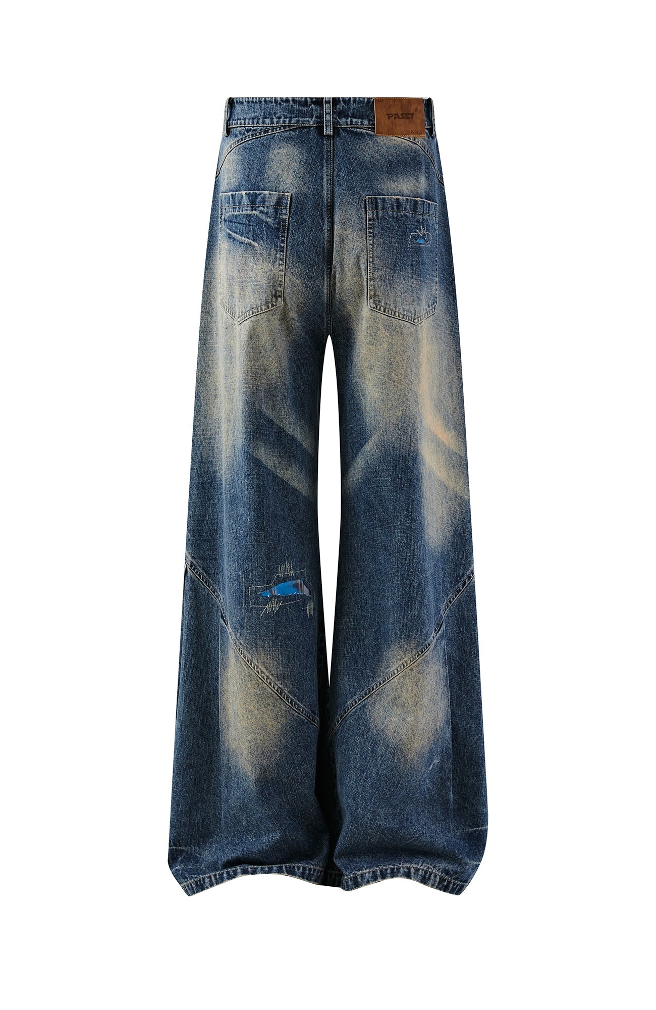PASET Plaid Patch Distressed Wide-Leg Jeans-Jeans-S / 28"-Free Shipping Leatheretro