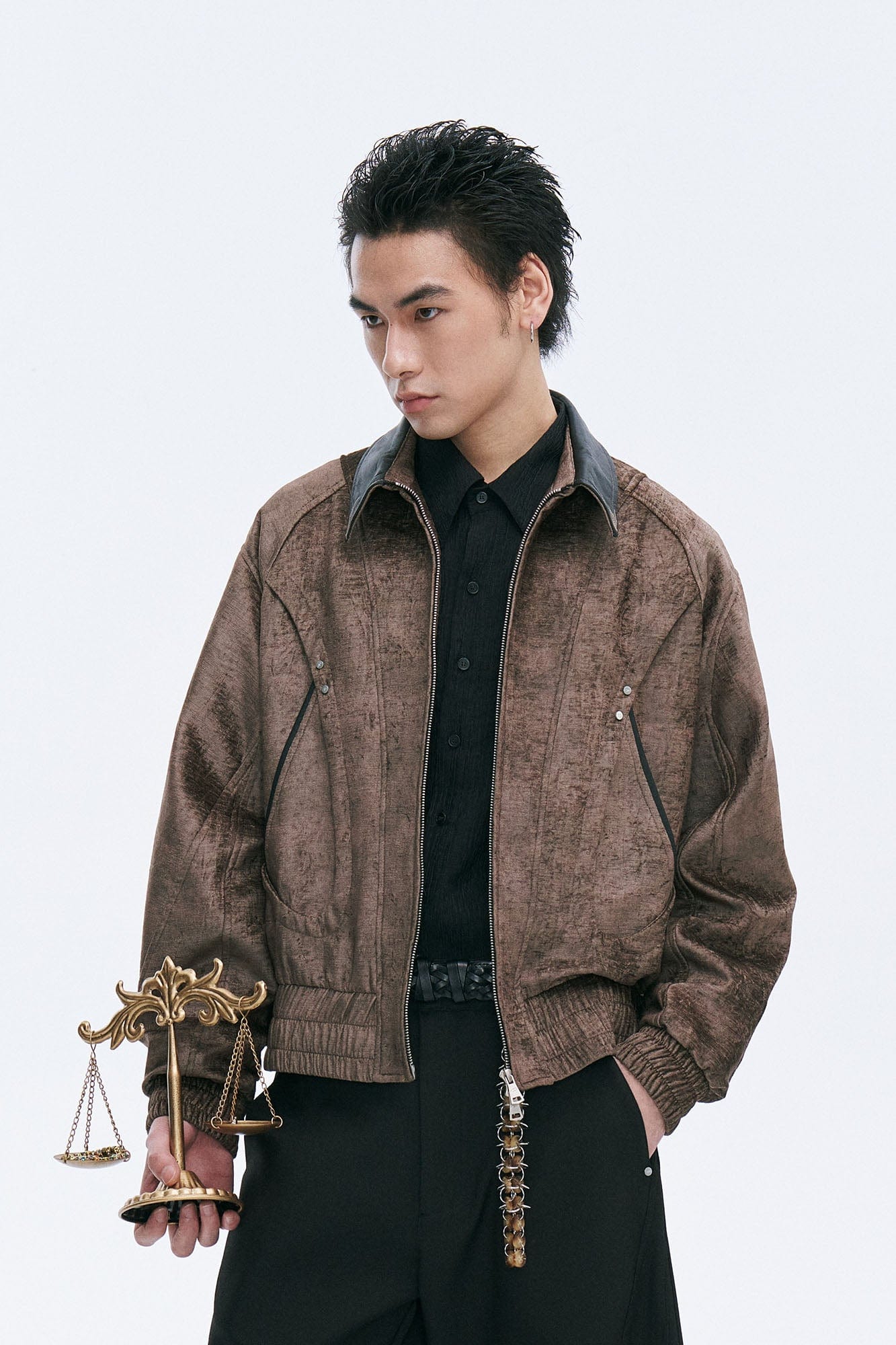 CATSSTAC Velvet Leather-Collar Elastic Jacket-Jacket-M-Gold-Free Shipping Leatheretro