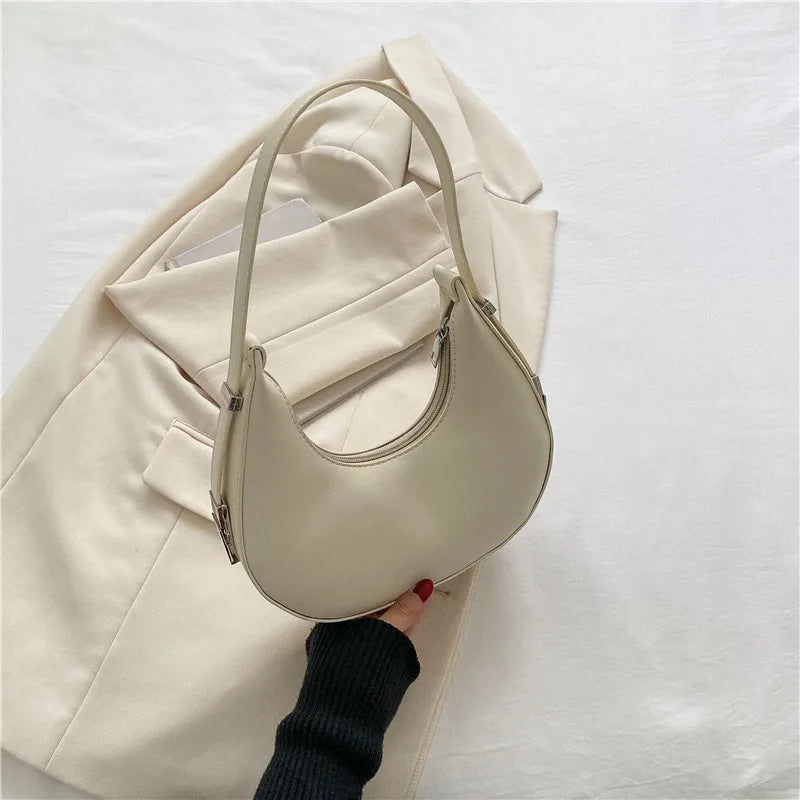 Underarm Bag - One Shoulder French Niche Crescent Shape Handbag for Women-Handbags-White-Free Shipping Leatheretro