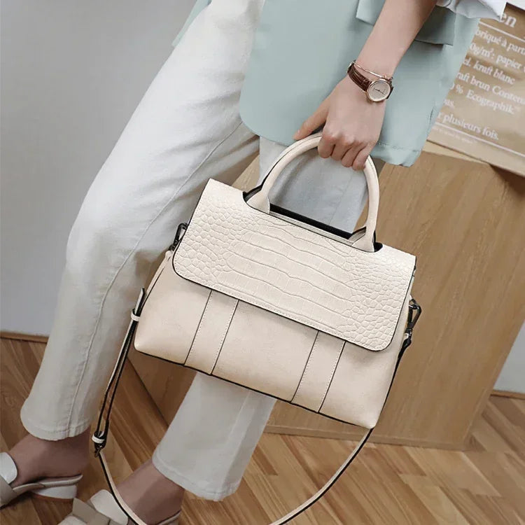 Women's Cowhide Leather Crossbody Bag - Retro Large Capacity Handbag-Handbags-White-Free Shipping Leatheretro
