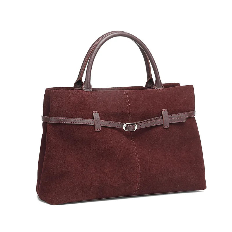 Suede Cowhide Genuine Leather Tote Handbags - Women Luxury Crossbody Bag-Handbags-Black-Free Shipping Leatheretro