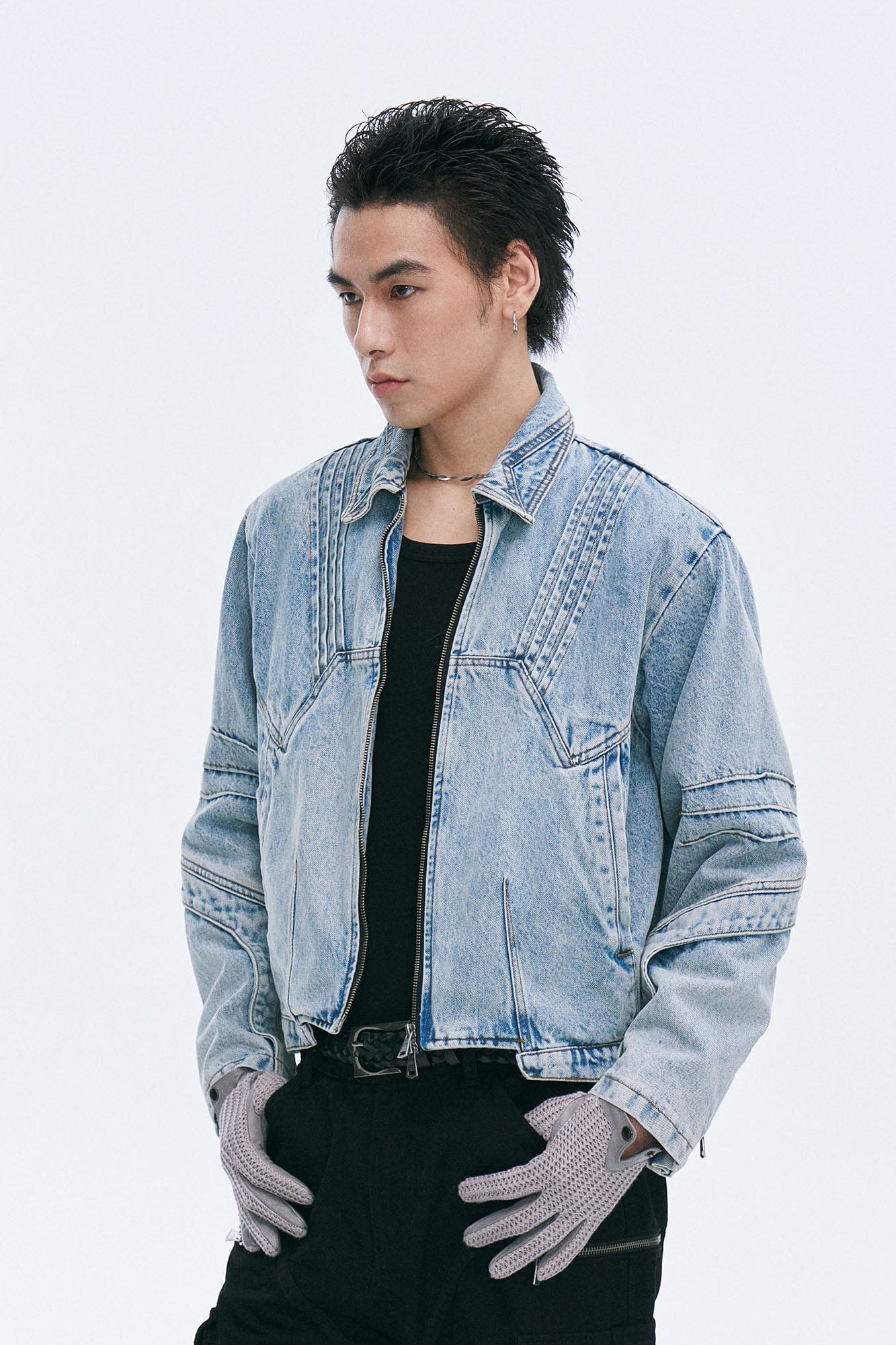 CATSSTAC Washed Paneled Seam Denim Jacket-Jacket-M-Blue-Free Shipping Leatheretro