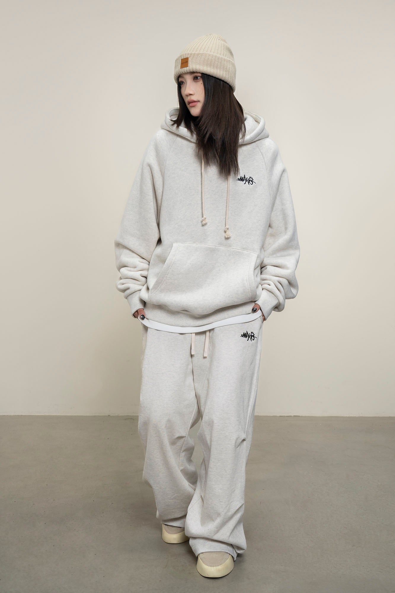 MAKEMORE LOGO Embroidered Drawstring Hoodie-Hoodie-S-Black-Free Shipping Leatheretro