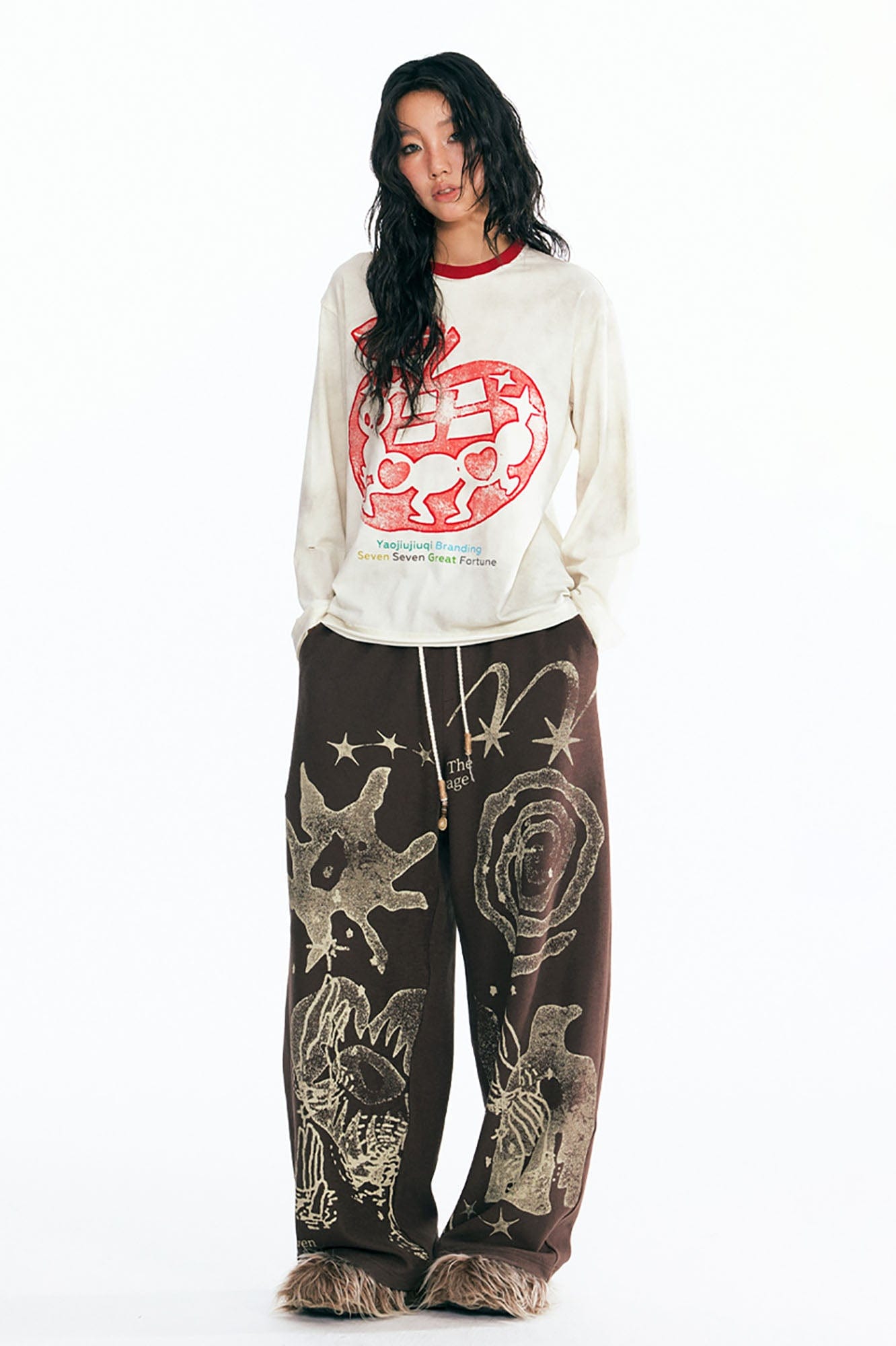 1997 POSTOFFICE Tribal Spiral Beaded Drawstring Sweatpants-Pants-S-Brown-Free Shipping Leatheretro