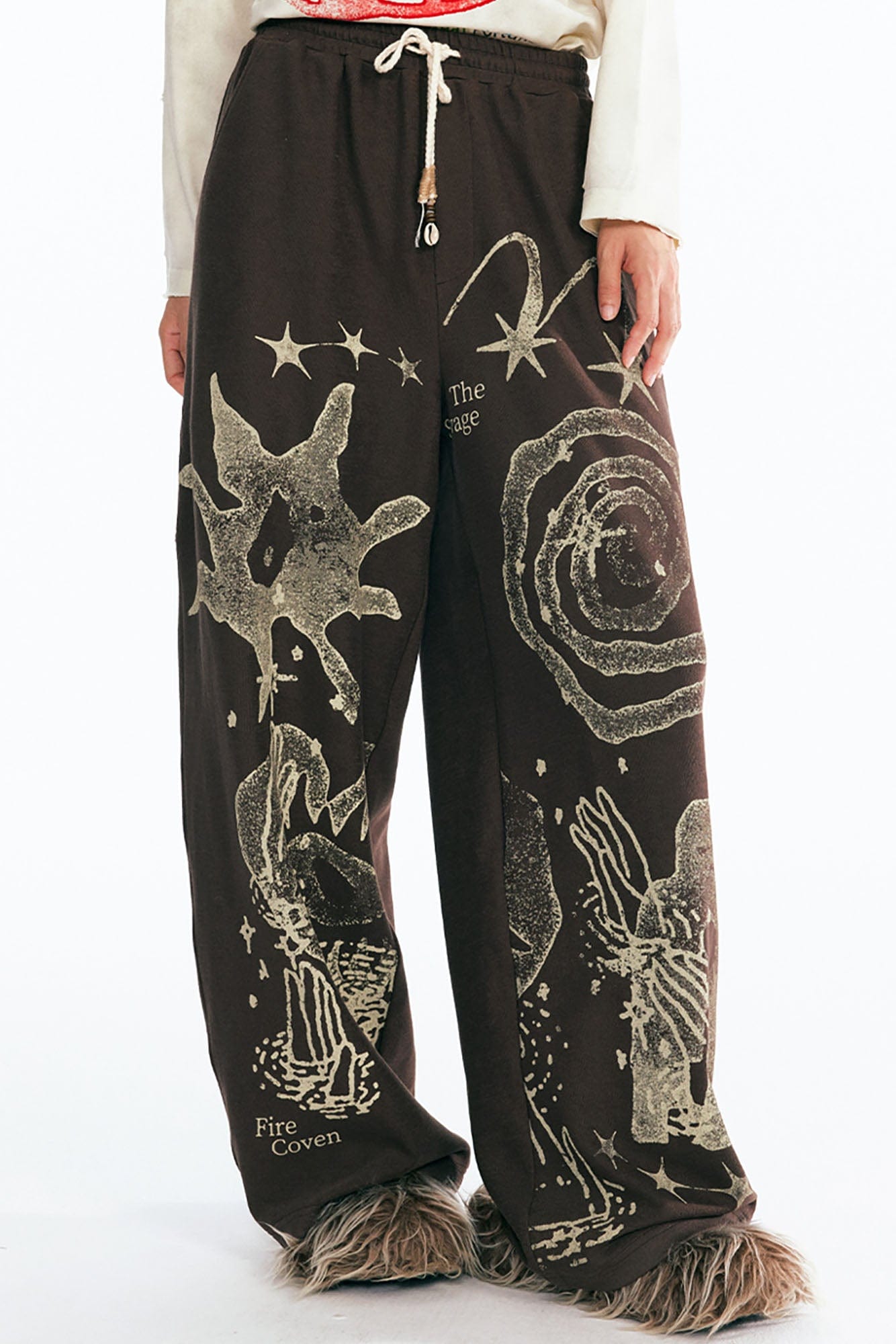 1997 POSTOFFICE Tribal Spiral Beaded Drawstring Sweatpants-Pants-S-Brown-Free Shipping Leatheretro