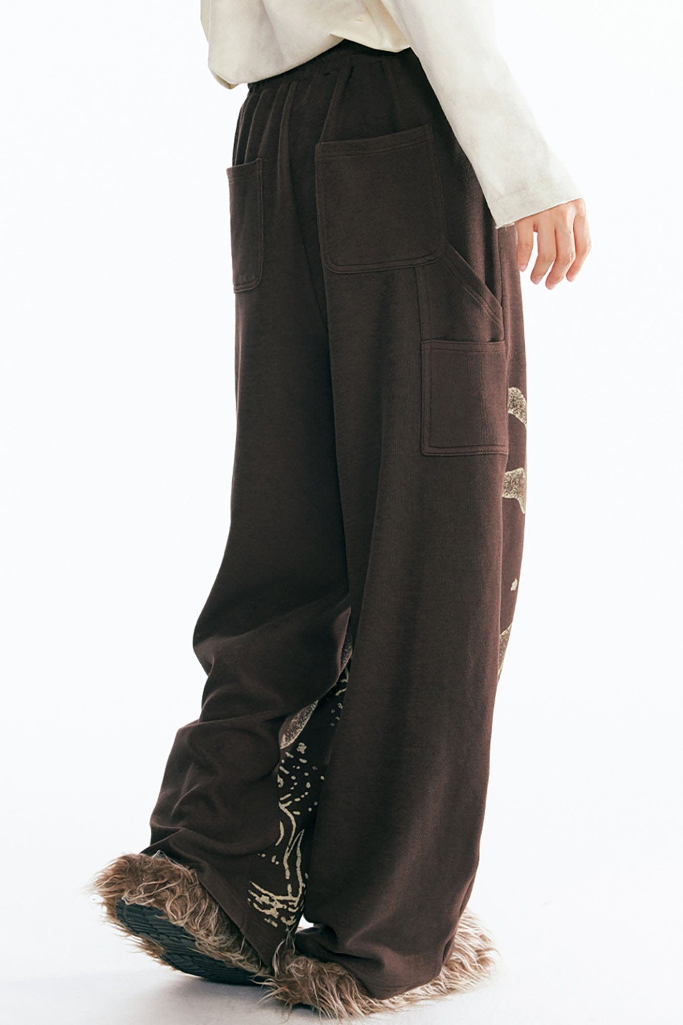 1997 POSTOFFICE Tribal Spiral Beaded Drawstring Sweatpants-Pants-S-Brown-Free Shipping Leatheretro