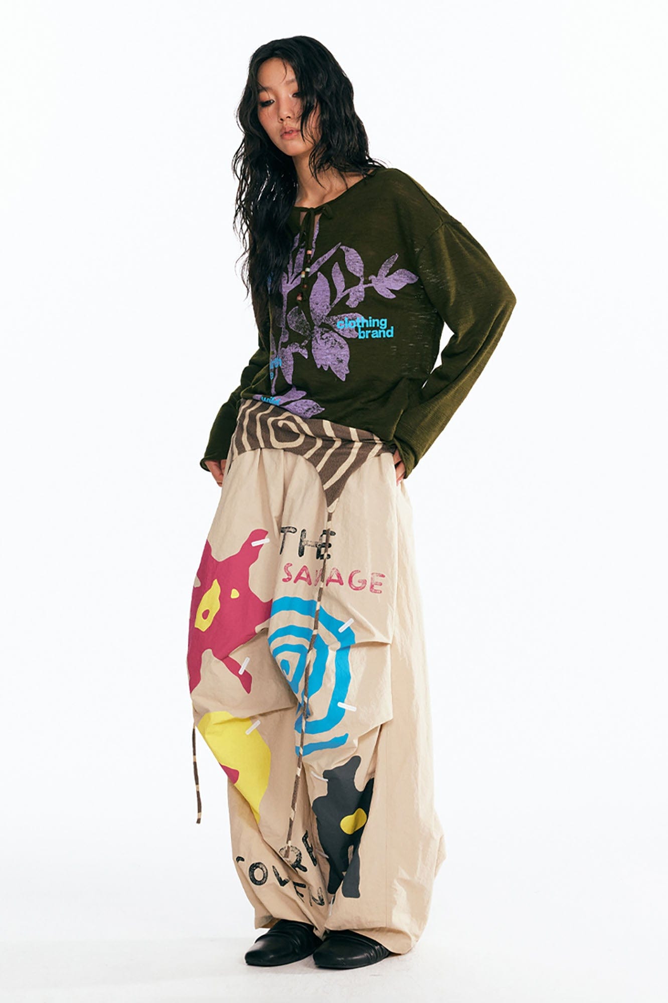 1997 POSTOFFICE Sesame Leaves Drawstring Neck Long-Sleeve Tee-L/S Tee-S-White-Free Shipping Leatheretro