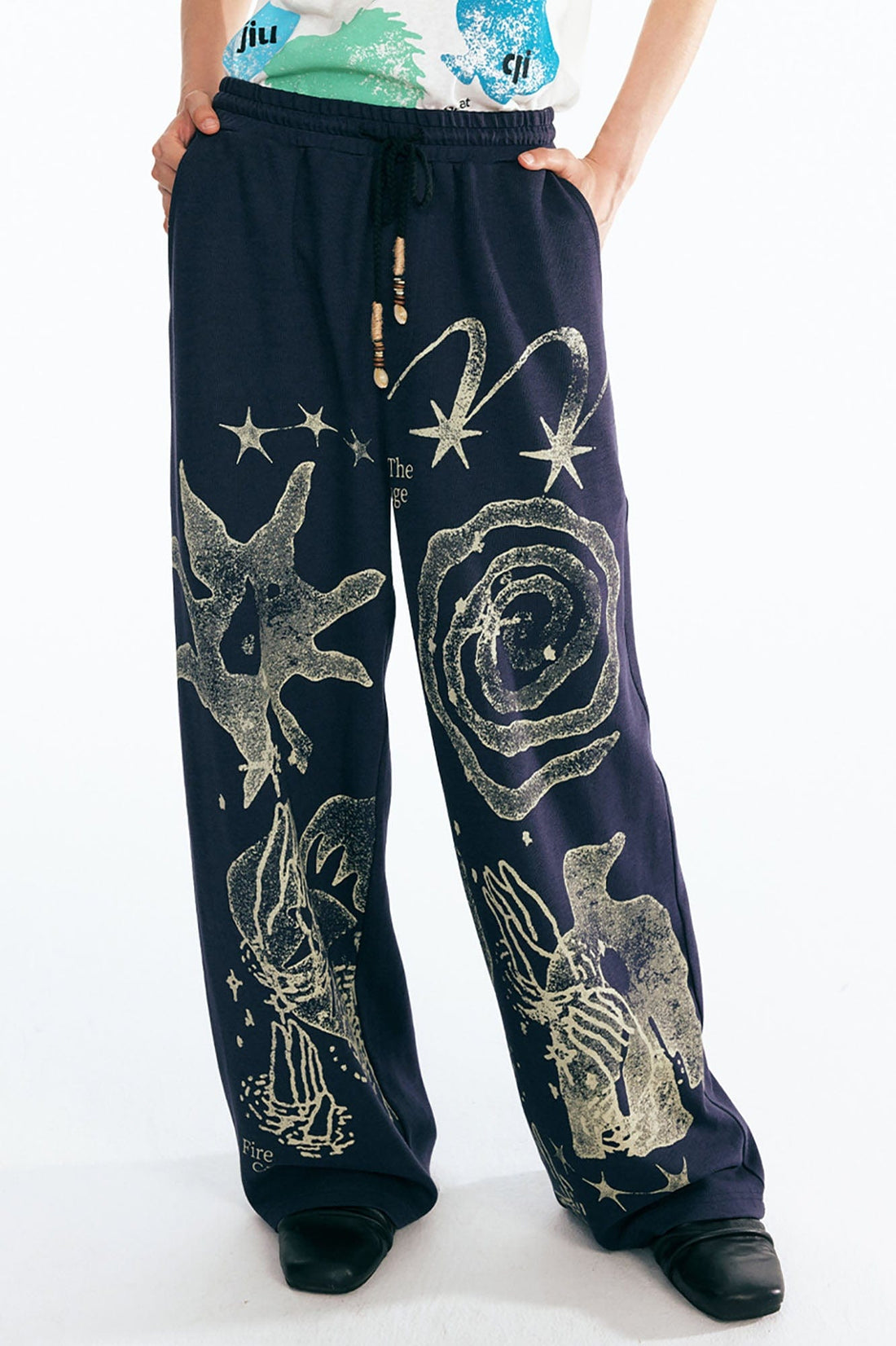 1997 POSTOFFICE Tribal Spiral Beaded Drawstring Sweatpants-Pants-S-Brown-Free Shipping Leatheretro