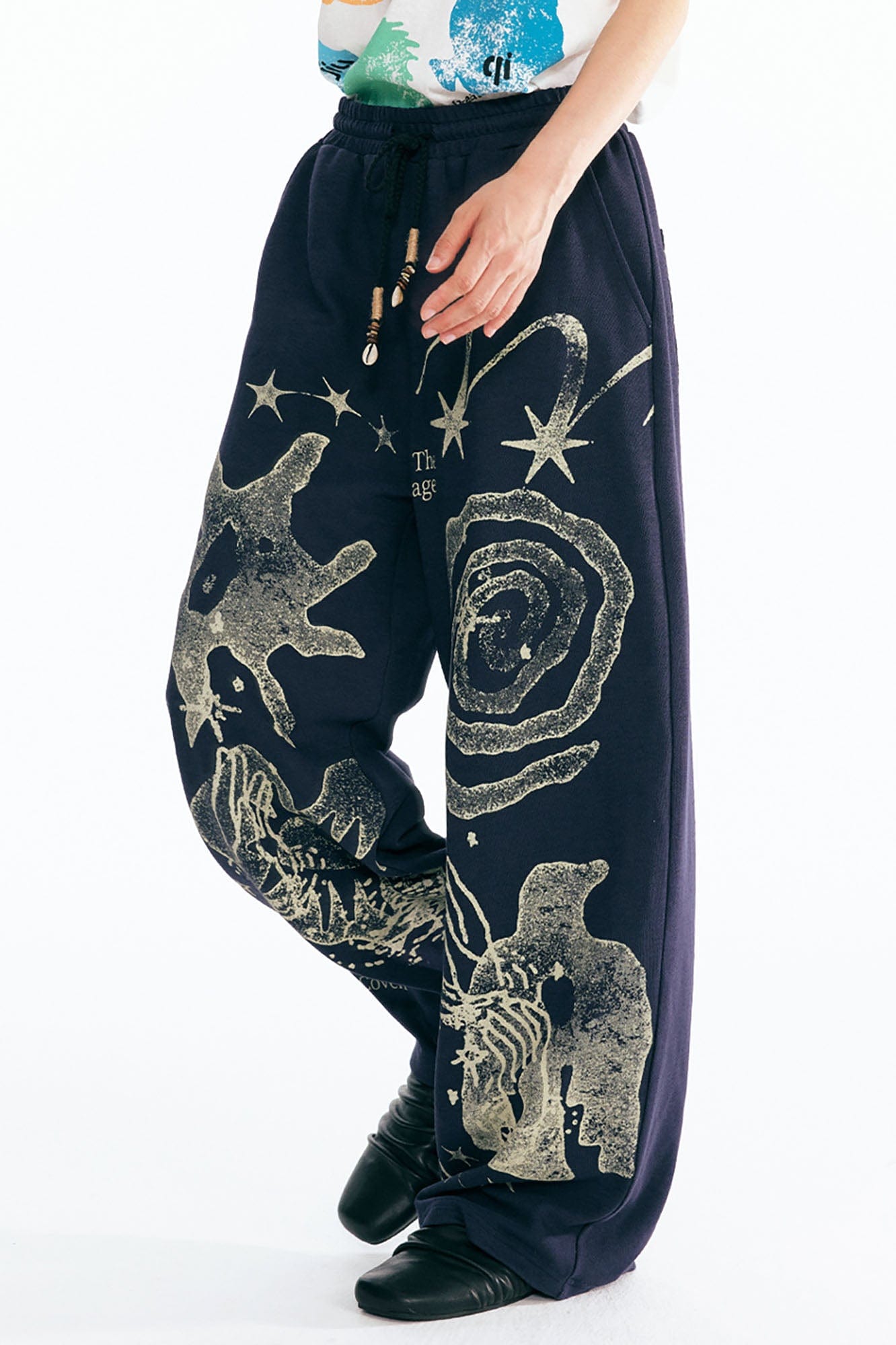 1997 POSTOFFICE Tribal Spiral Beaded Drawstring Sweatpants-Pants-S-Brown-Free Shipping Leatheretro