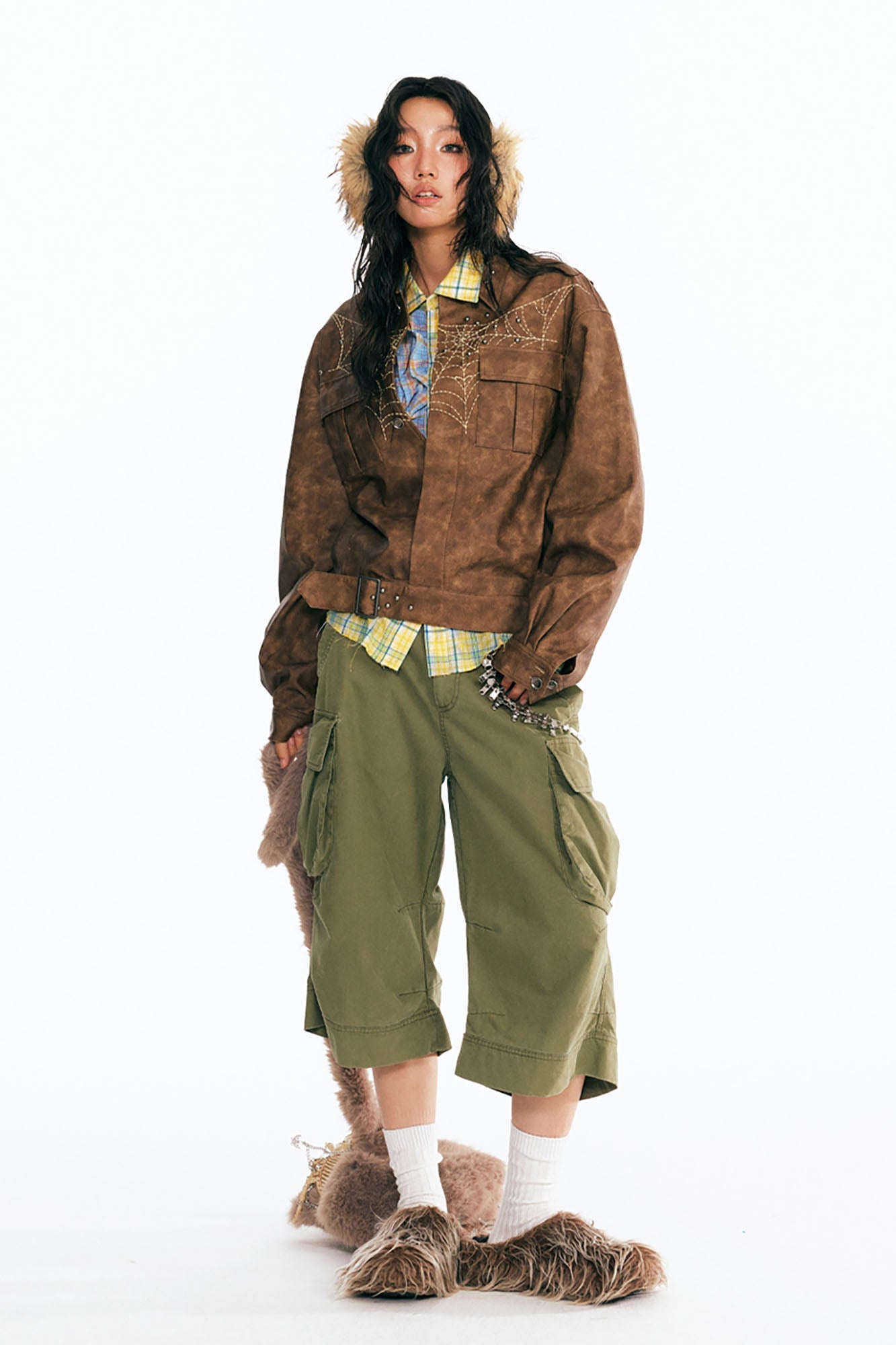 1997 POSTOFFICE Dreamcatcher Graphic Faux Leather Jacket-Jacket-S-Coffee-Free Shipping Leatheretro