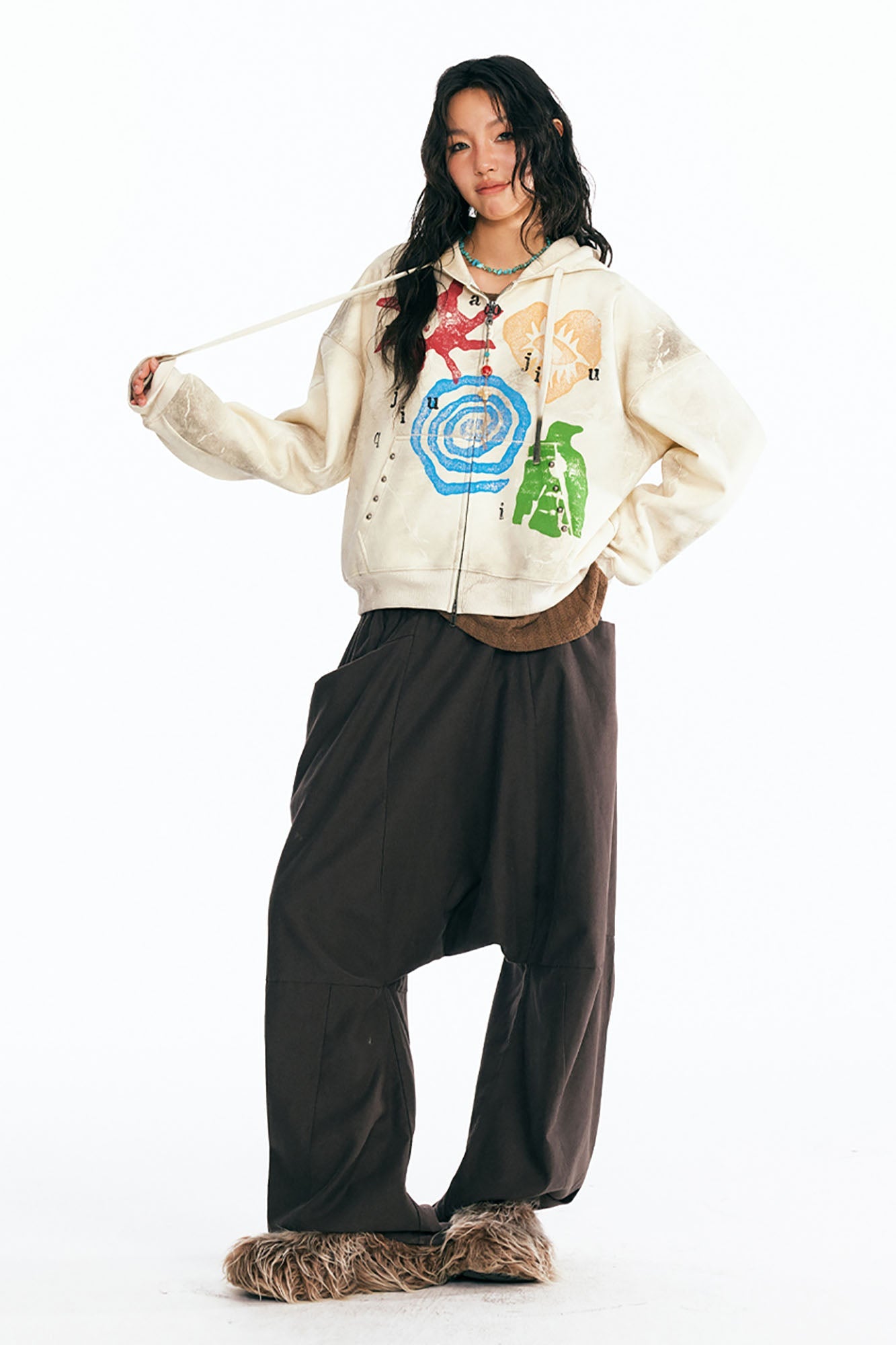 1997 POSTOFFICE Distressed Tribal Graphics Zip- Up Hoodie-Jacket-S-Free Shipping Leatheretro