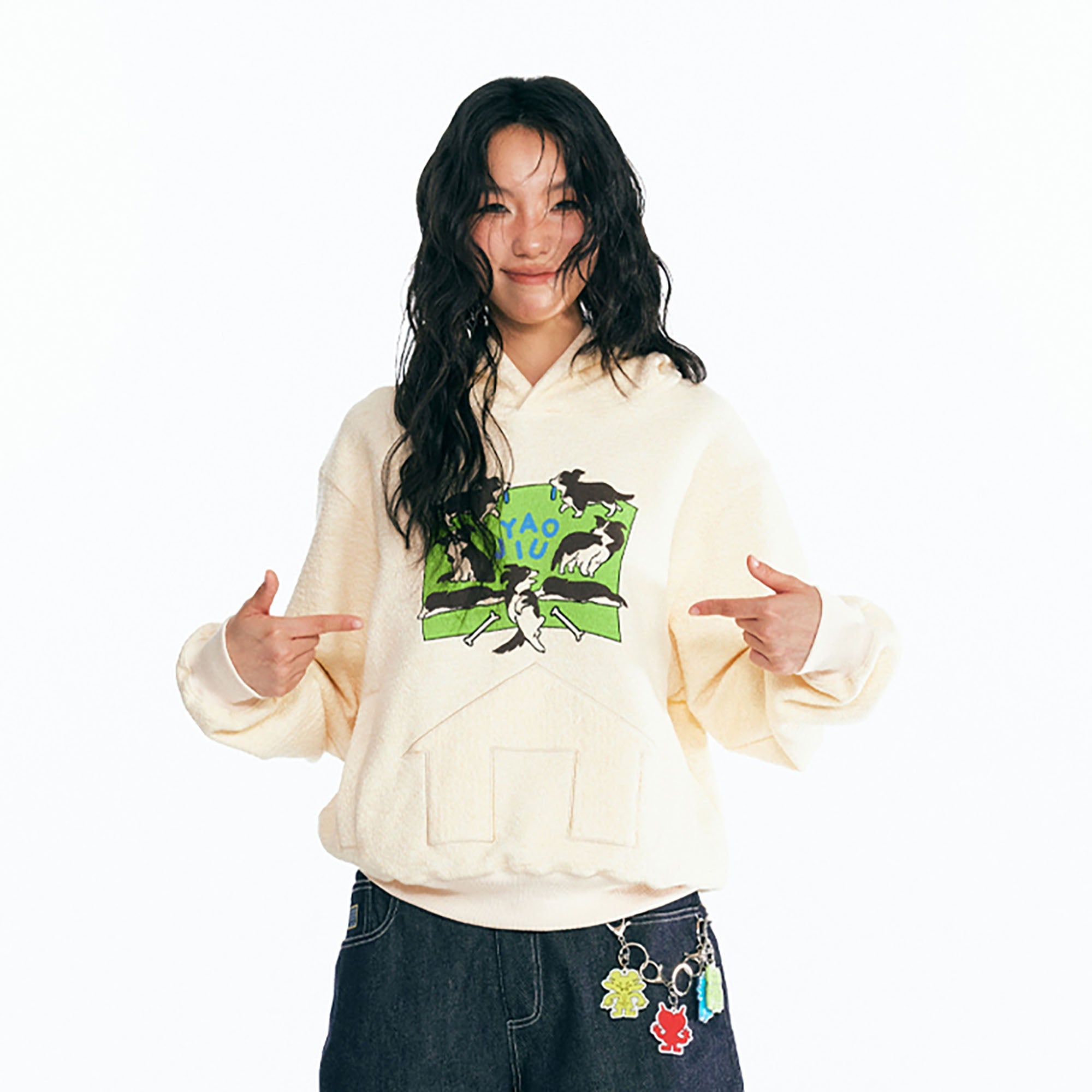 1997 POSTOFFICE Puppy Paradise Graphic Oversized Hoodie-Hoodie-S-Beige-Free Shipping Leatheretro