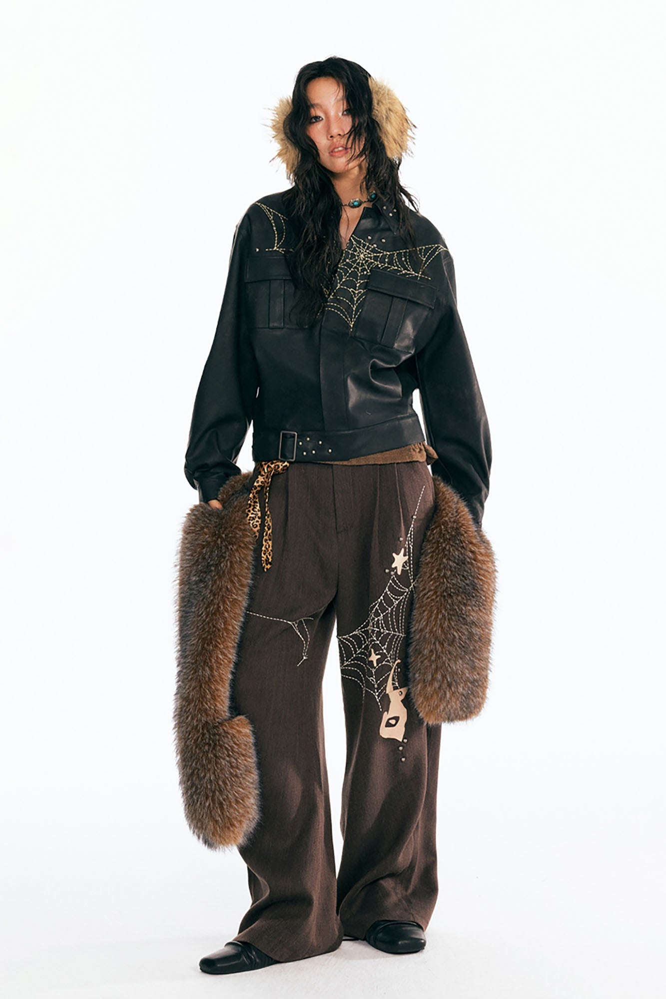 1997 POSTOFFICE Dreamcatcher Graphic Faux Leather Jacket-Jacket-S-Coffee-Free Shipping Leatheretro