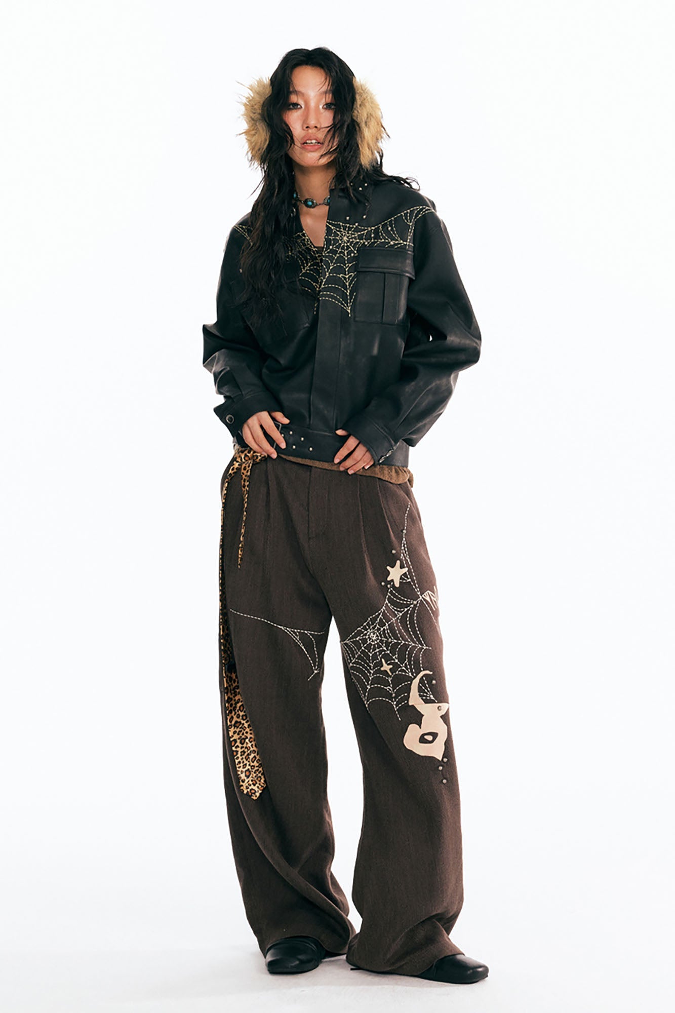 1997 POSTOFFICE Dreamcatcher Graphic Faux Leather Jacket-Jacket-S-Coffee-Free Shipping Leatheretro