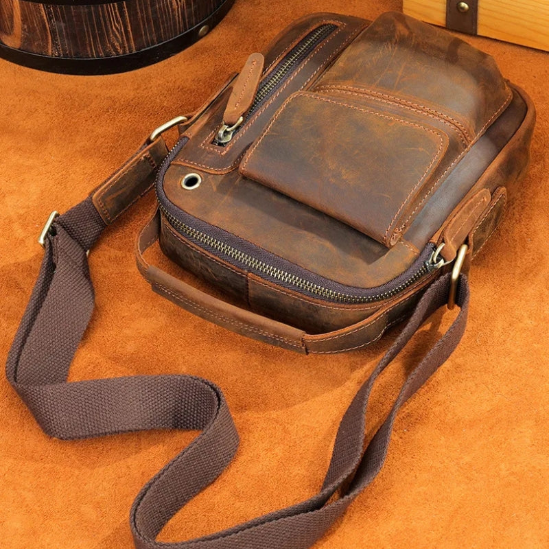 Men's Cowhide Casual Crossbody Bag - Large Capacity Leather Sling Bags-Crossbody Bag-7512Coffee-Free Shipping Leatheretro