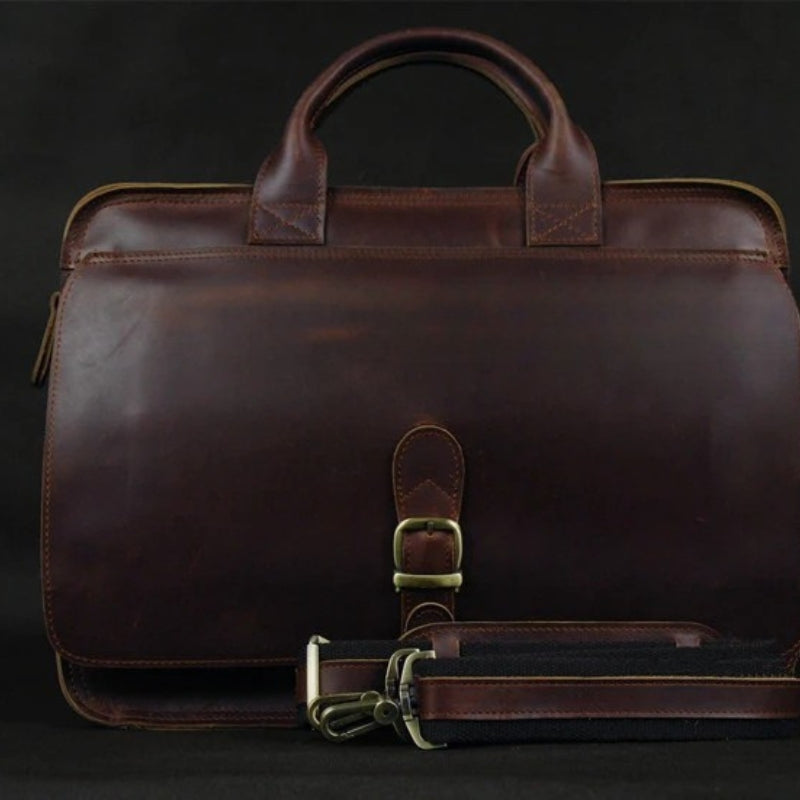 Luxury Leather Business Briefcase - Men Shoulder Portfolio Laptop Bag-Briefcase-Dark Coffee-Free Shipping Leatheretro