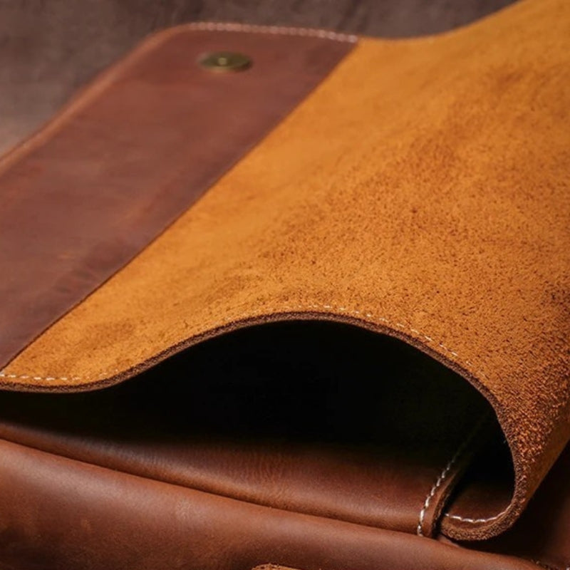 Crazy Horse Leather Messenger Bag - Men's Vintage Flap Crossbody Bags-Messenger Bag-Dark Brown-Free Shipping Leatheretro