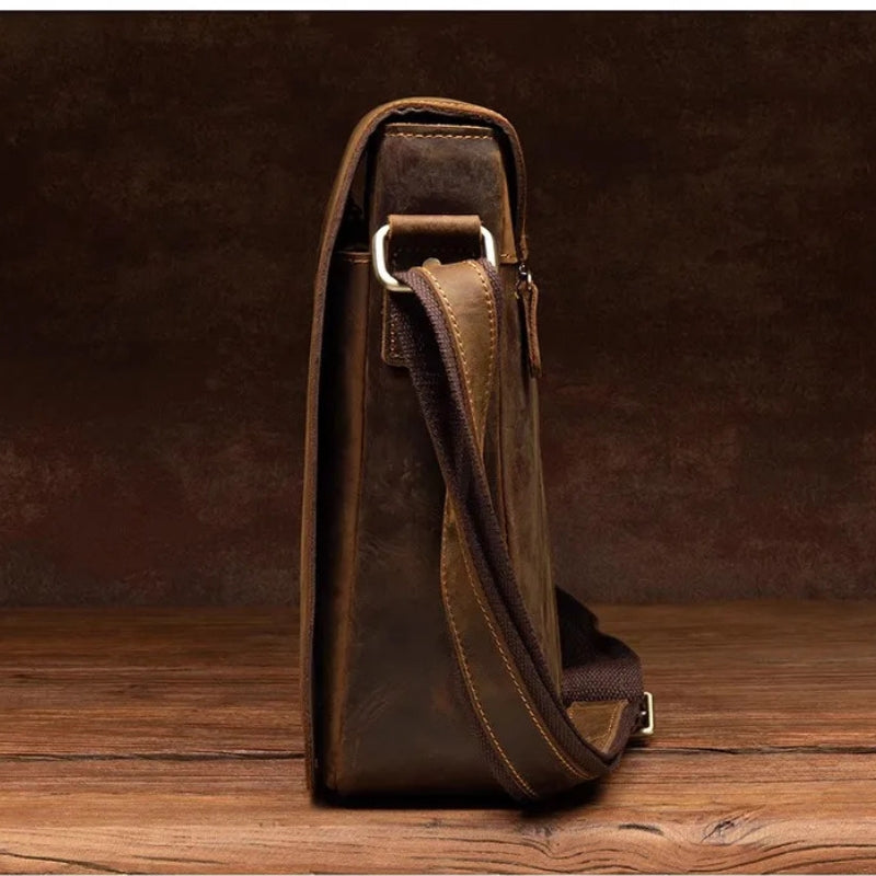 Handmade Crazy Horse Leather Messenger Bag - Retro Men Leather Bags-Messenger Bag-Dark Grey-Free Shipping Leatheretro