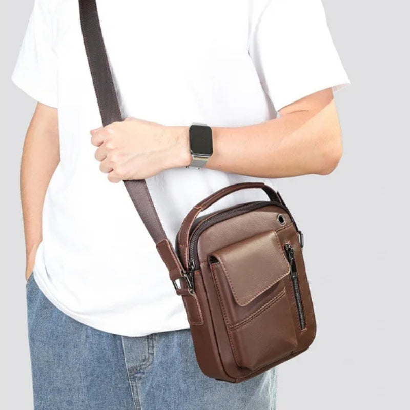 Men's Cowhide Casual Crossbody Bag - Large Capacity Leather Sling Bags-Crossbody Bag-7512Coffee-Free Shipping Leatheretro
