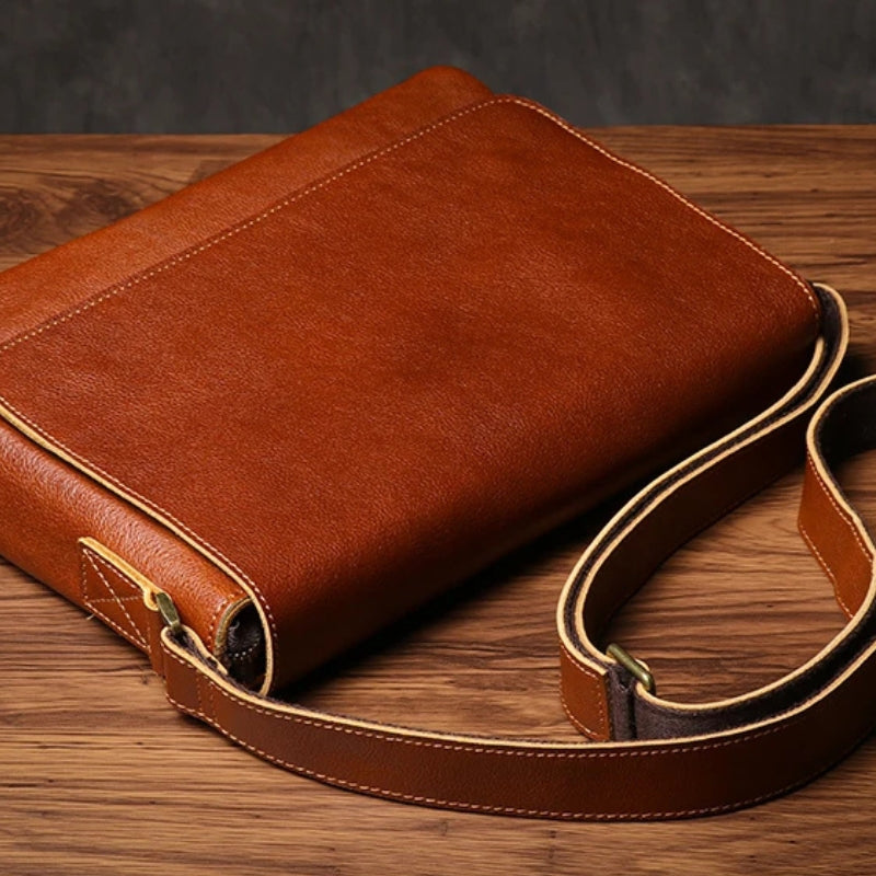 Crazy Horse Leather Messenger Bag - Men's Vintage Flap Crossbody Bags-Messenger Bag-Dark Brown-Free Shipping Leatheretro