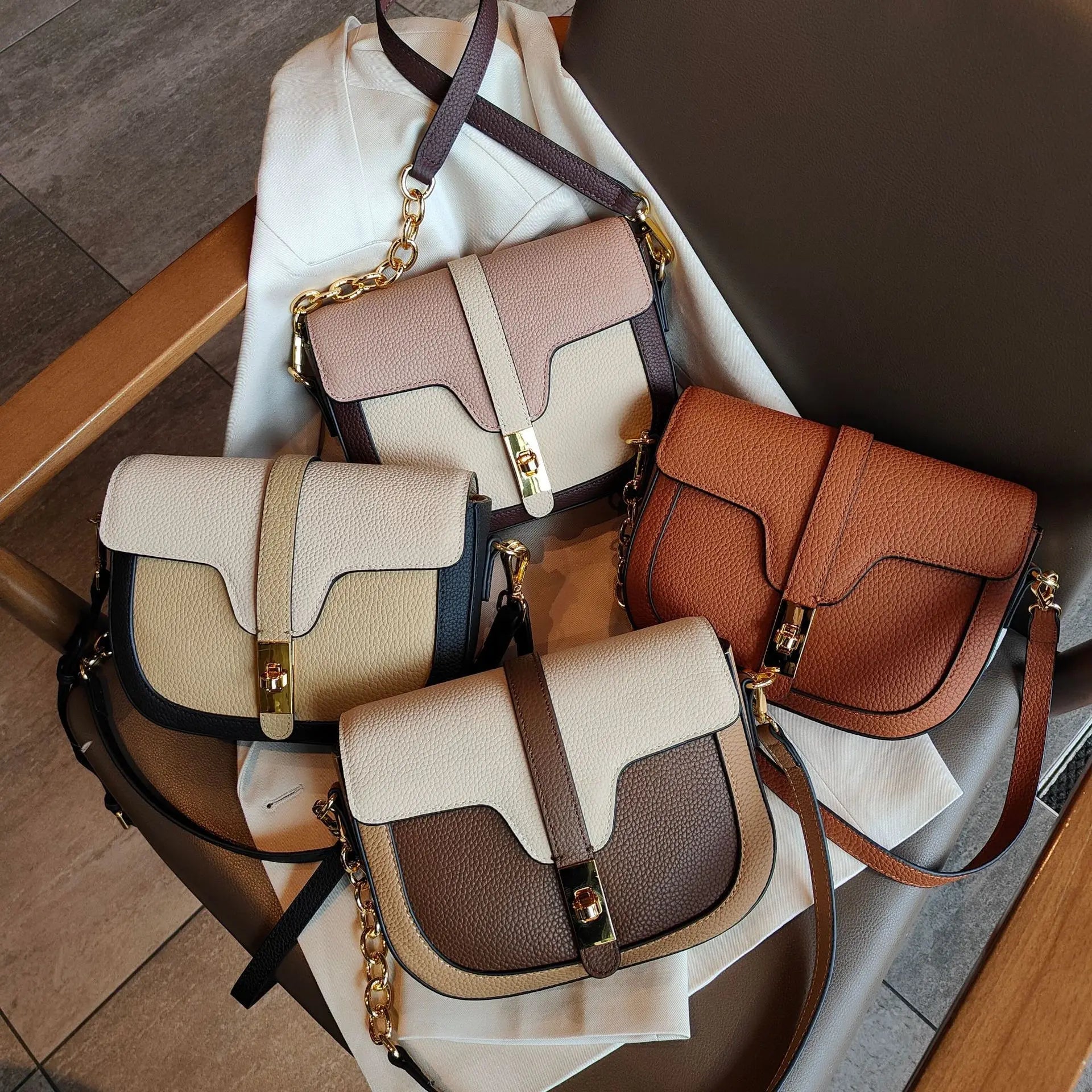 Women Luxury First Layer Saddle Bag - Compact Shoulder Crossbody Bags-Crossbody Bag-Coffee Beige-Free Shipping Leatheretro