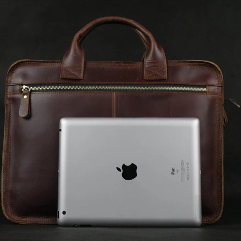 Luxury Leather Business Briefcase - Men Shoulder Portfolio Laptop Bag-Briefcase-Dark Coffee-Free Shipping Leatheretro