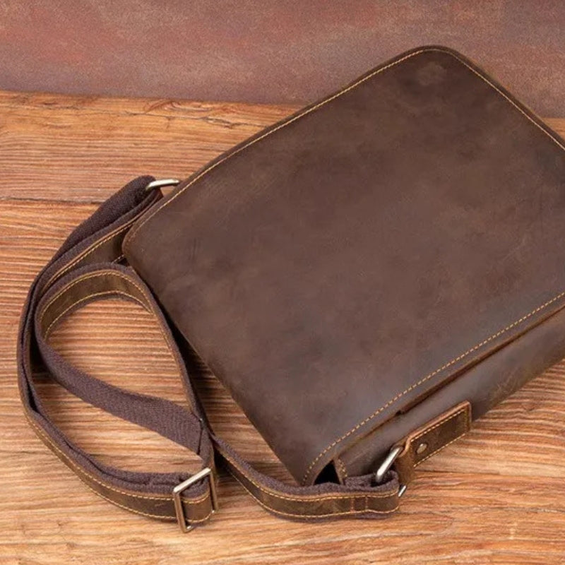 Handmade Crazy Horse Leather Messenger Bag - Retro Men Leather Bags-Messenger Bag-Dark Grey-Free Shipping Leatheretro