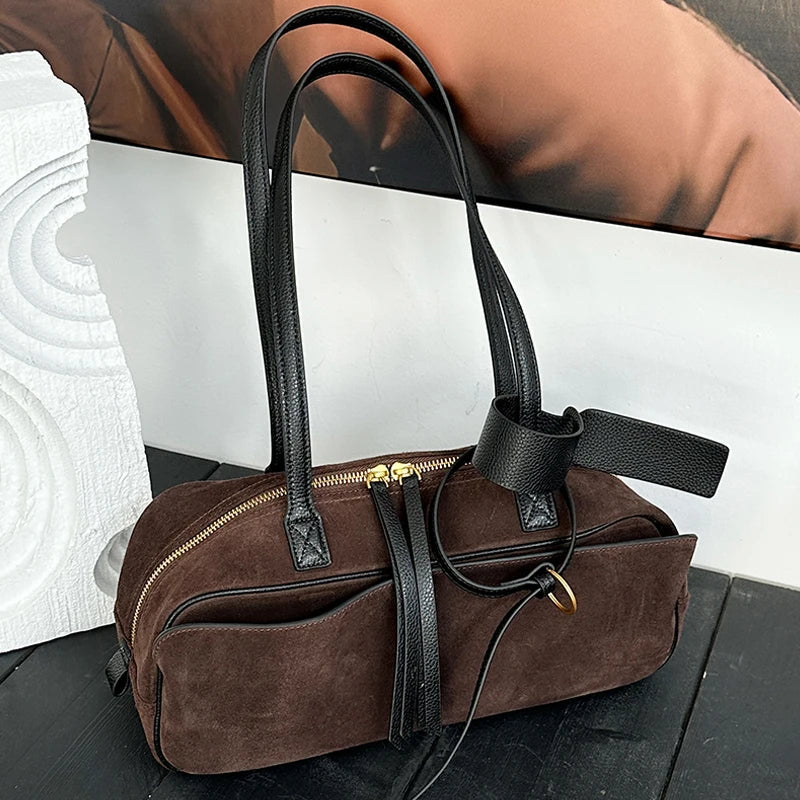 Women's Suede Cowhide Luxury Tote Bag - Large Capacity Winter Velvet Bags-Tote Bag-Brown-Large-Free Shipping Leatheretro