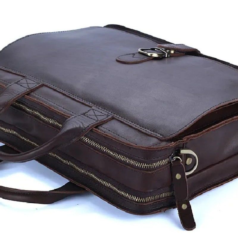 Luxury Leather Business Briefcase - Men Shoulder Portfolio Laptop Bag-Briefcase-Dark Coffee-Free Shipping Leatheretro
