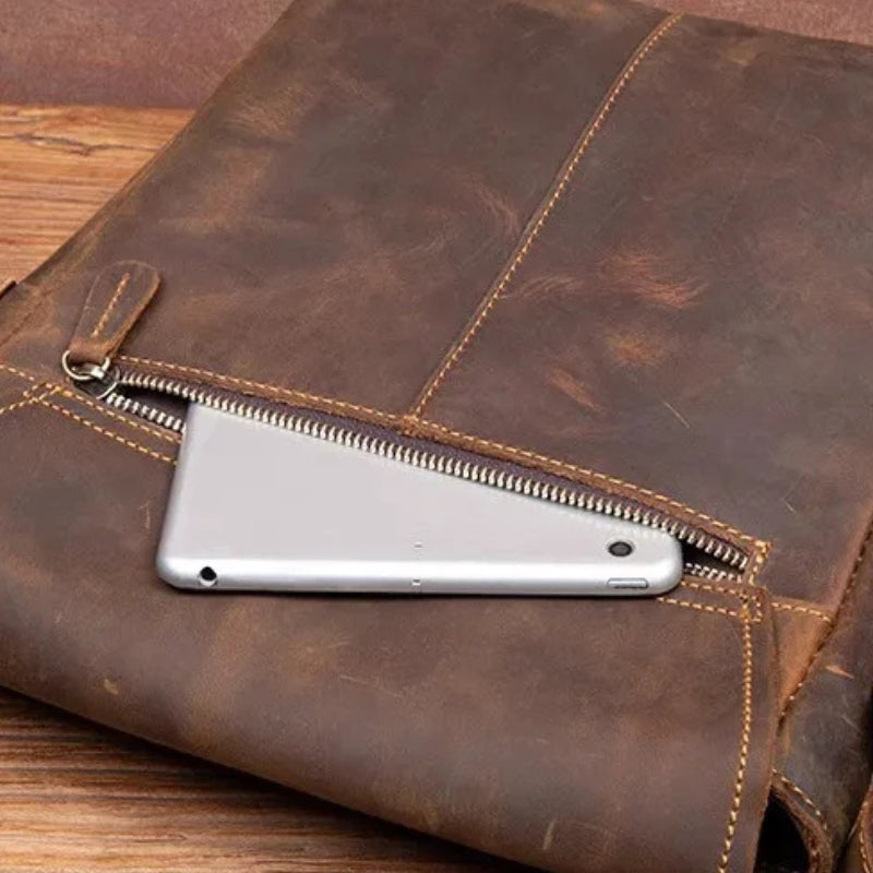 Handmade Crazy Horse Leather Messenger Bag - Retro Men Leather Bags-Messenger Bag-Dark Grey-Free Shipping Leatheretro