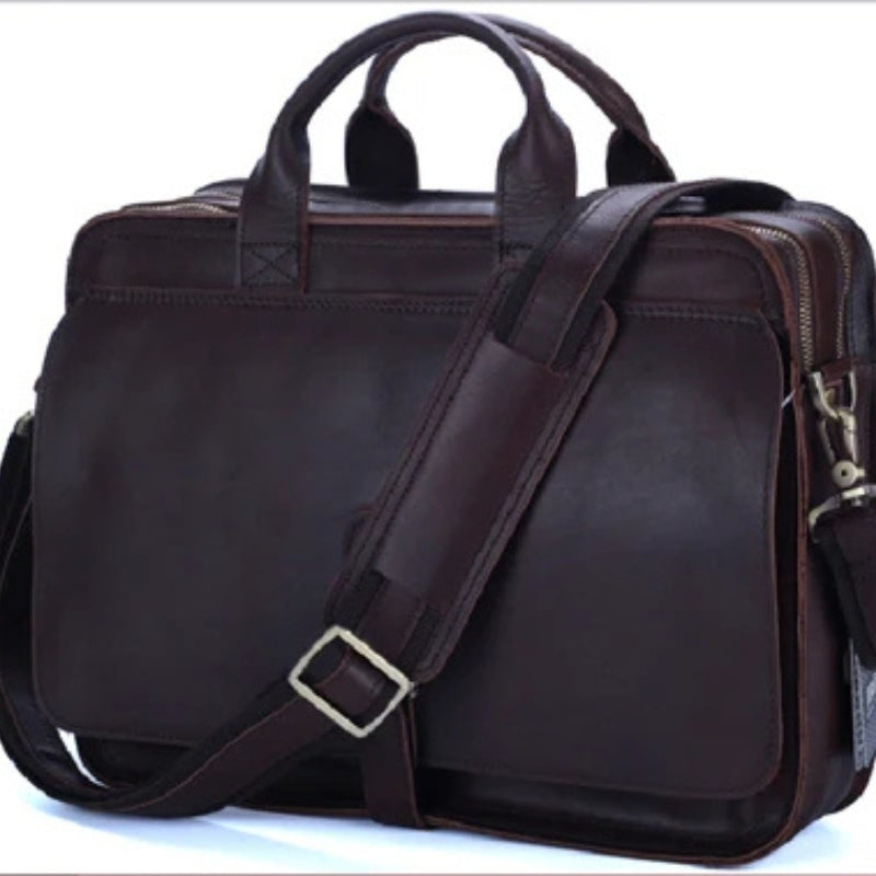 Luxury Leather Business Briefcase - Men Shoulder Portfolio Laptop Bag-Briefcase-Dark Coffee-Free Shipping Leatheretro