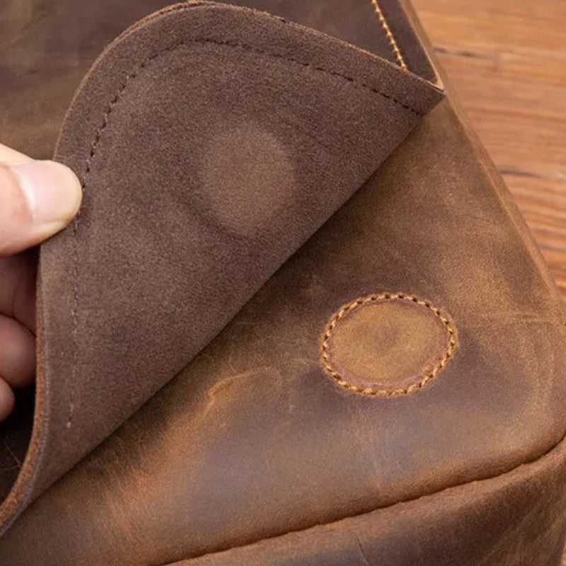 Handmade Crazy Horse Leather Messenger Bag - Retro Men Leather Bags-Messenger Bag-Dark Grey-Free Shipping Leatheretro