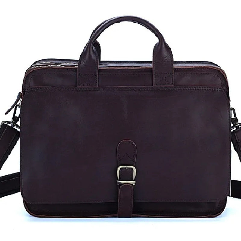 Luxury Leather Business Briefcase - Men Shoulder Portfolio Laptop Bag-Briefcase-Dark Coffee-Free Shipping Leatheretro