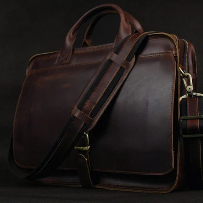 Luxury Leather Business Briefcase - Men Shoulder Portfolio Laptop Bag-Briefcase-Dark Coffee-Free Shipping Leatheretro