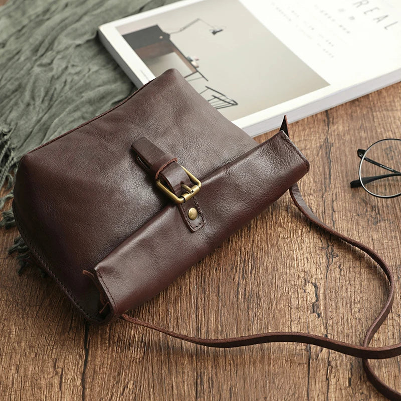 Genuine Leather Crossbody Bag Retro Small Messenger Purse-Handbags-Coffee-Free Shipping Leatheretro
