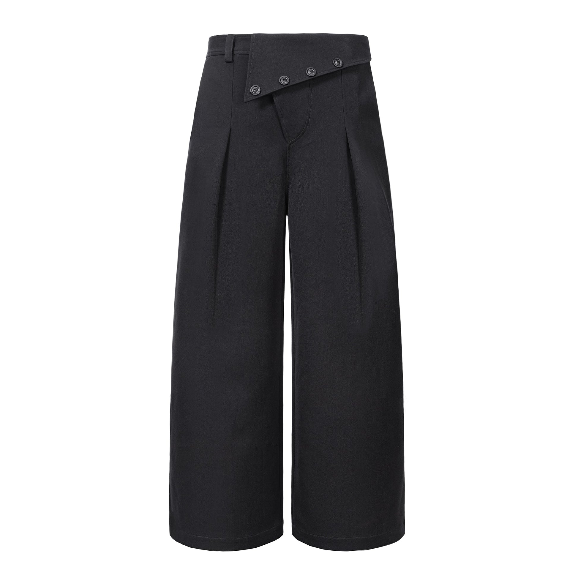 ESAIAS Foldover Waist Pleated Wide-Leg Trousers-Pants-S-Free Shipping Leatheretro