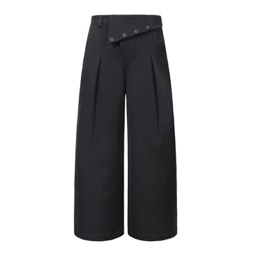 ESAIAS Foldover Waist Pleated Wide-Leg Trousers-Pants-S-Free Shipping Leatheretro