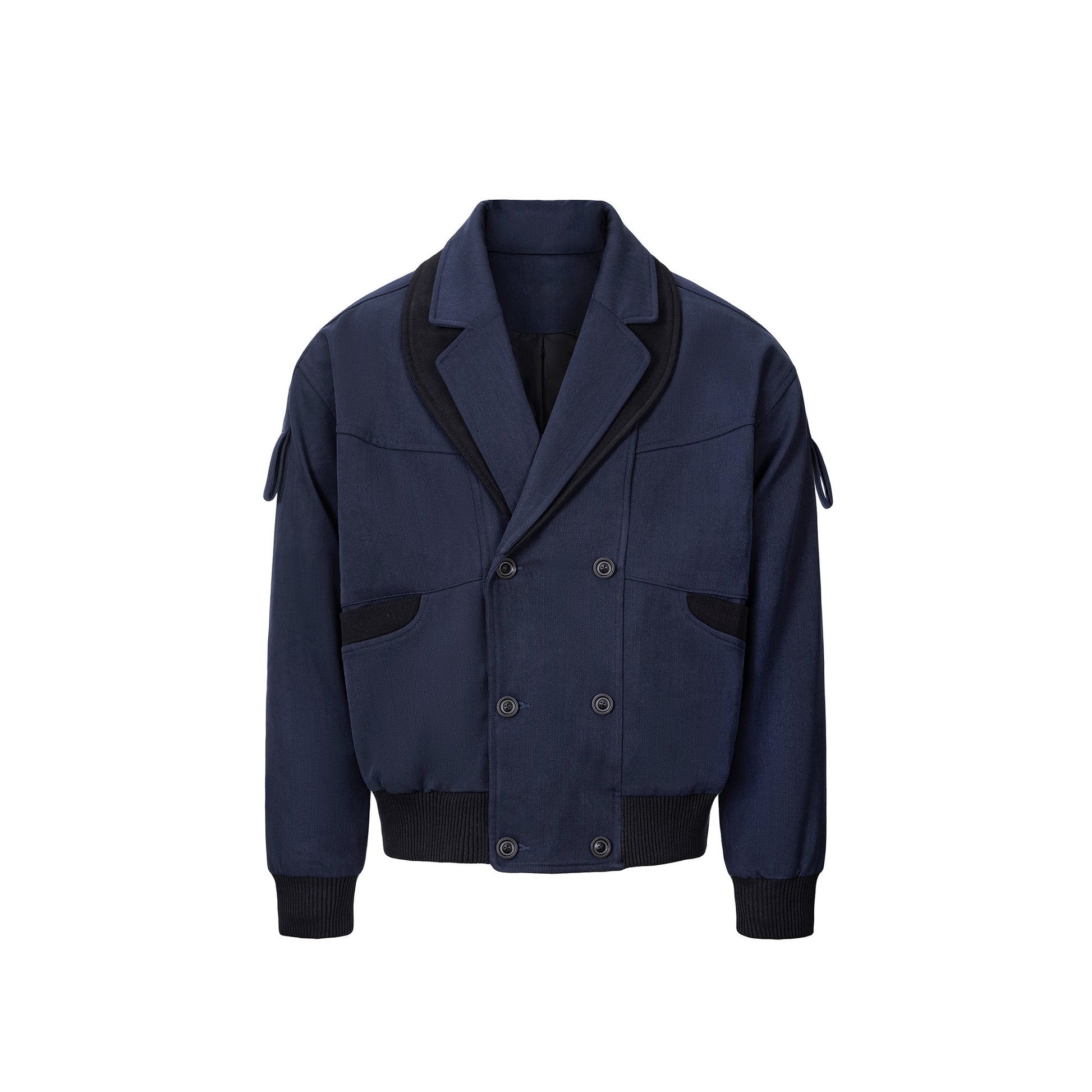 ESAIAS Paneled Double-Lapel Bomber Jacket-Jacket-S-Free Shipping Leatheretro