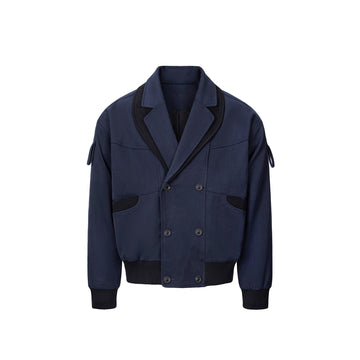 ESAIAS Paneled Double-Lapel Bomber Jacket-Jacket-S-Free Shipping Leatheretro