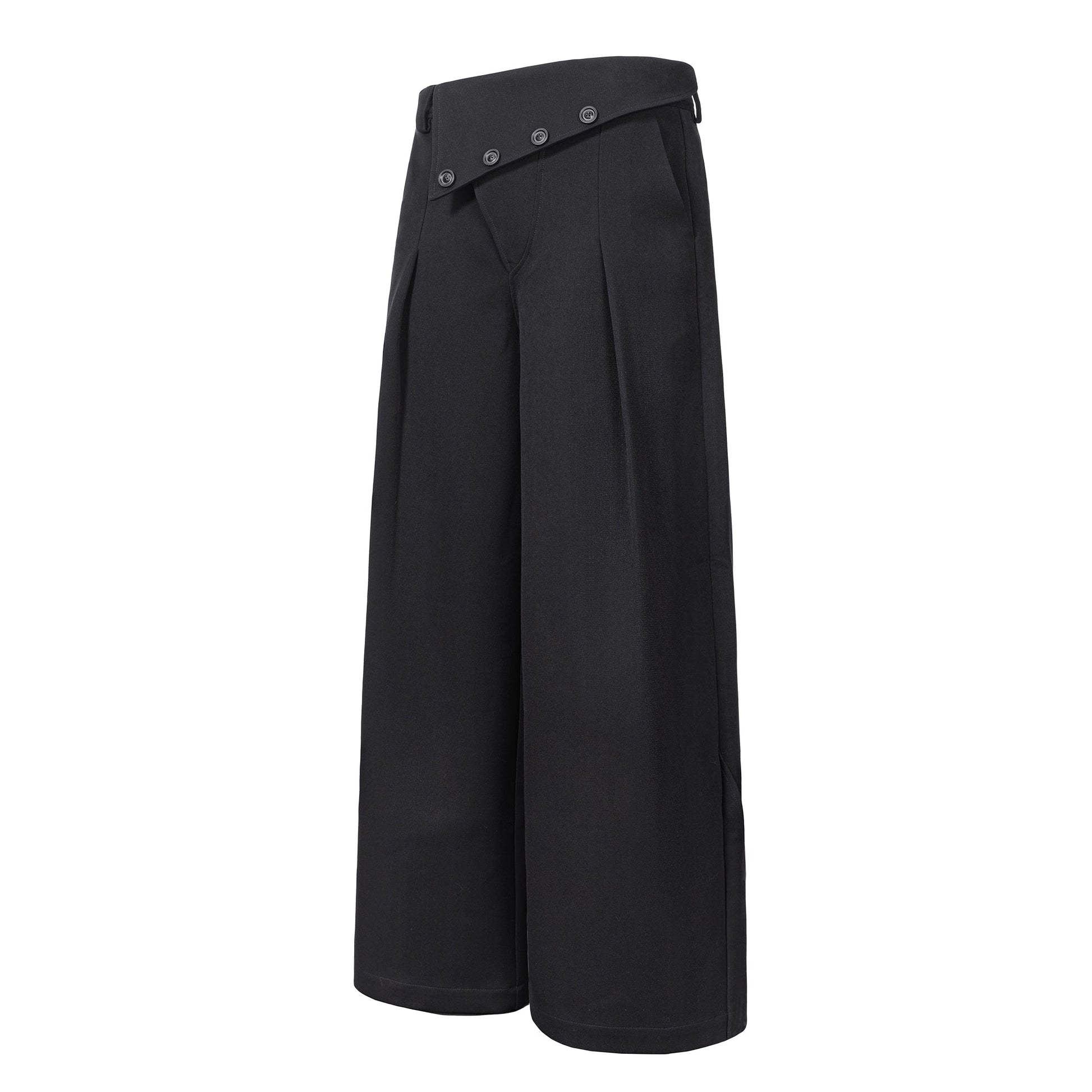 ESAIAS Foldover Waist Pleated Wide-Leg Trousers-Pants-S-Free Shipping Leatheretro