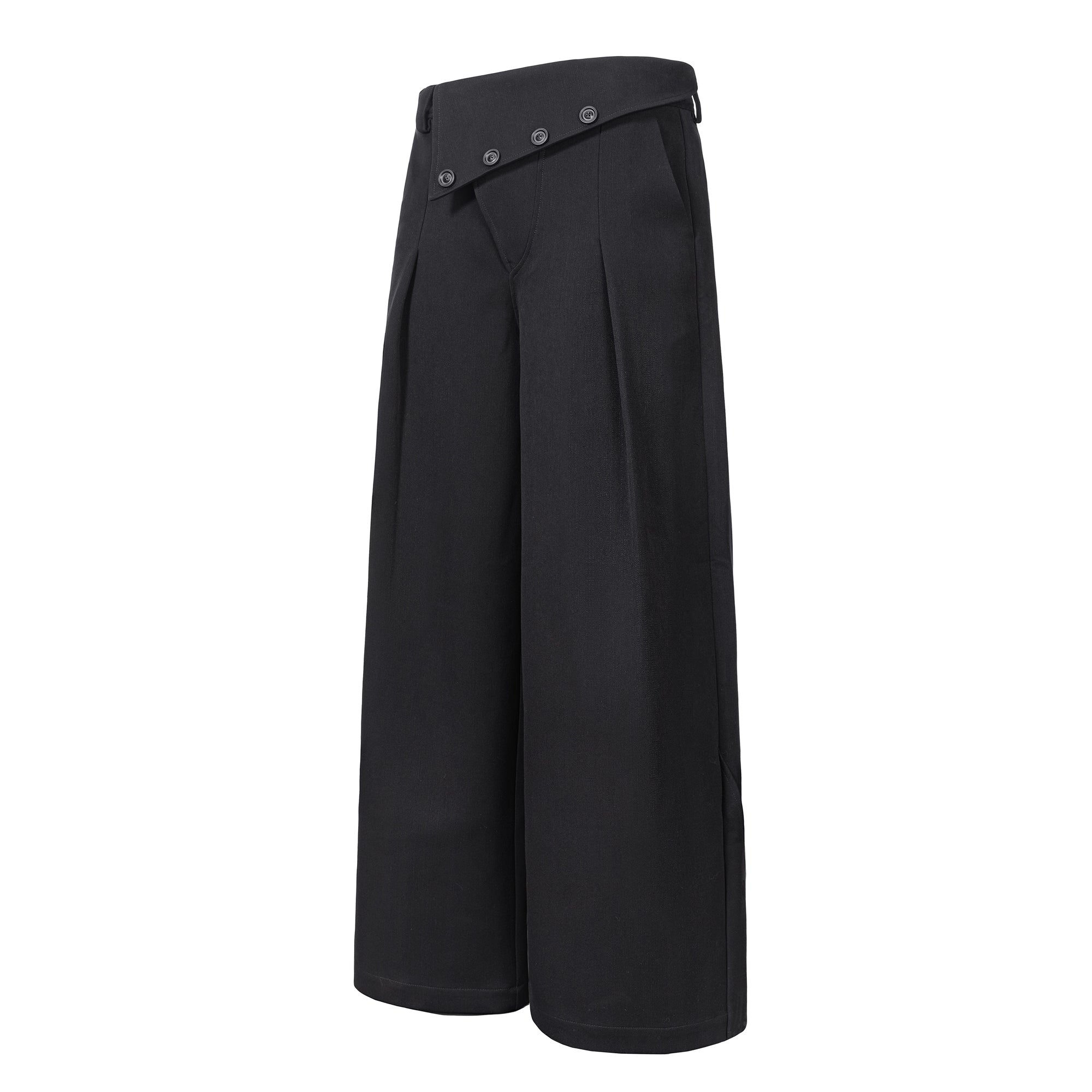 ESAIAS Foldover Waist Pleated Wide-Leg Trousers-Pants-S-Free Shipping Leatheretro
