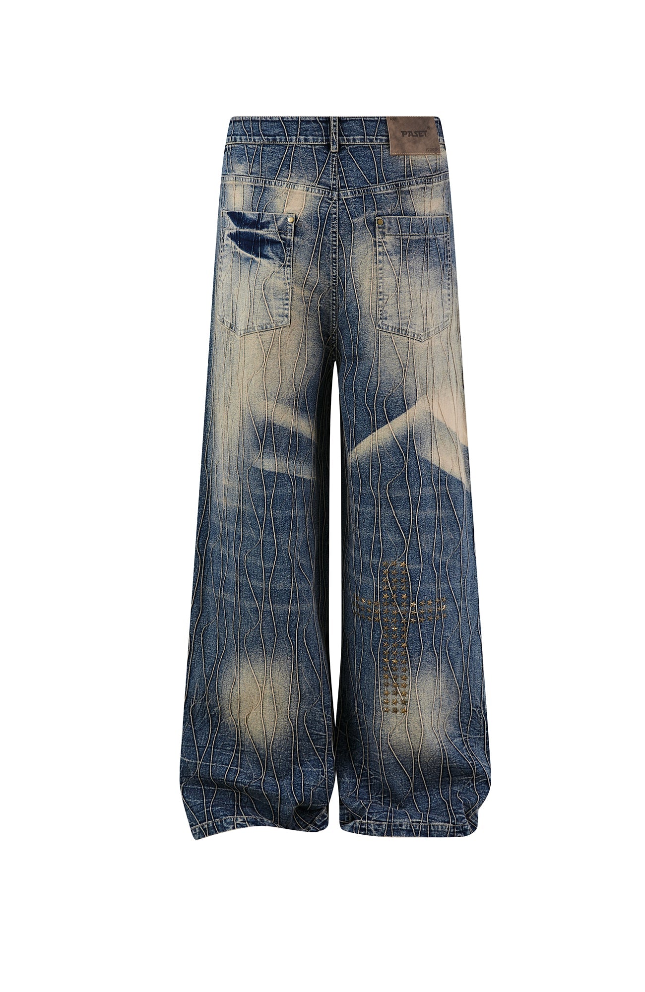 PASET Cross And Star Studded Wide-Leg Jeans-Jeans-S / 28"-Free Shipping Leatheretro