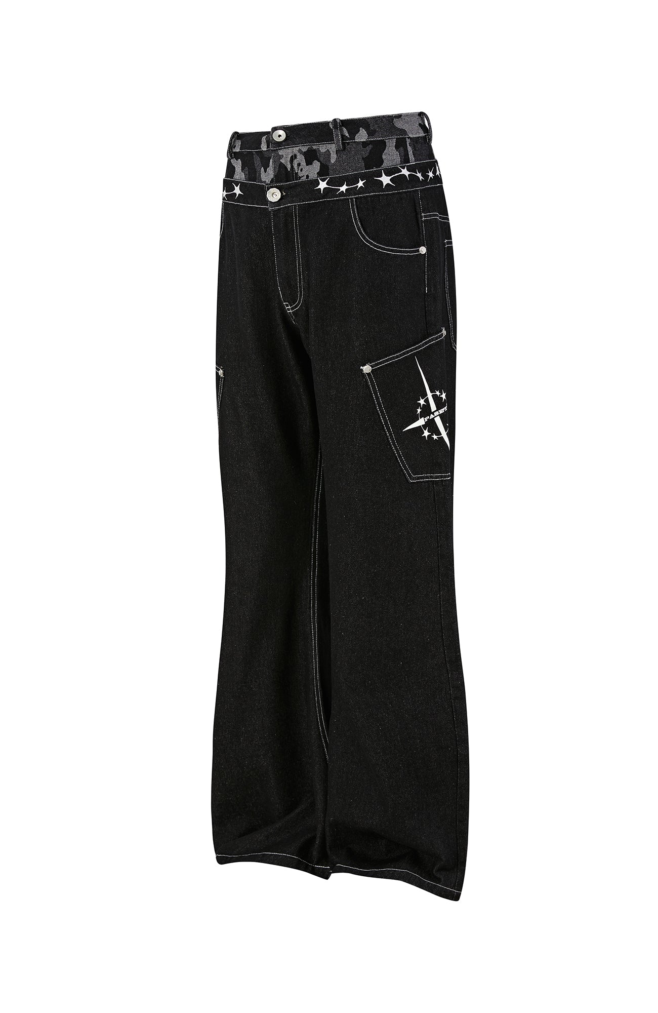 PASET Camo Double Waist Embroidered Jeans-Jeans-S / 28"-Free Shipping Leatheretro