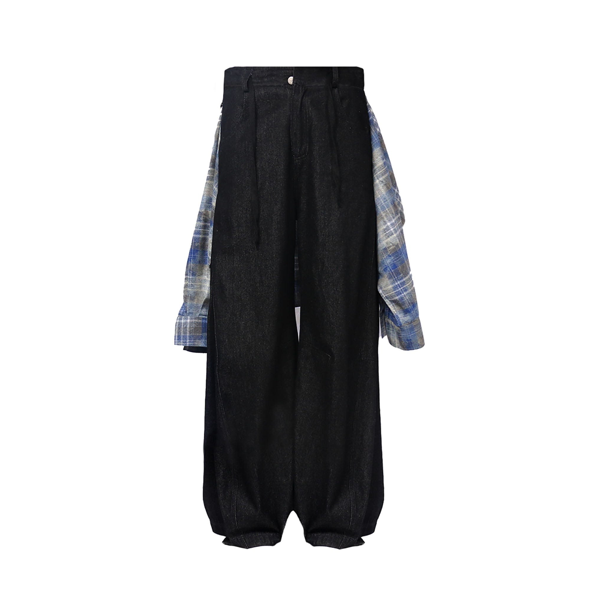 RELABEL Detachable Plaid Flap Panel Wide-Leg Pants-Jeans-XS-Free Shipping Leatheretro