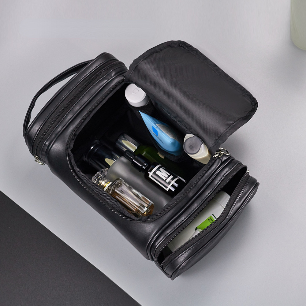 Functional Dry wet separation PU Toiletry Bag-Toiletry Bag-Black-Free Shipping Leatheretro