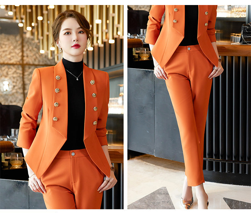 Classy Business Office Lady Suits-Suits-Orange-S-Free Shipping Leatheretro